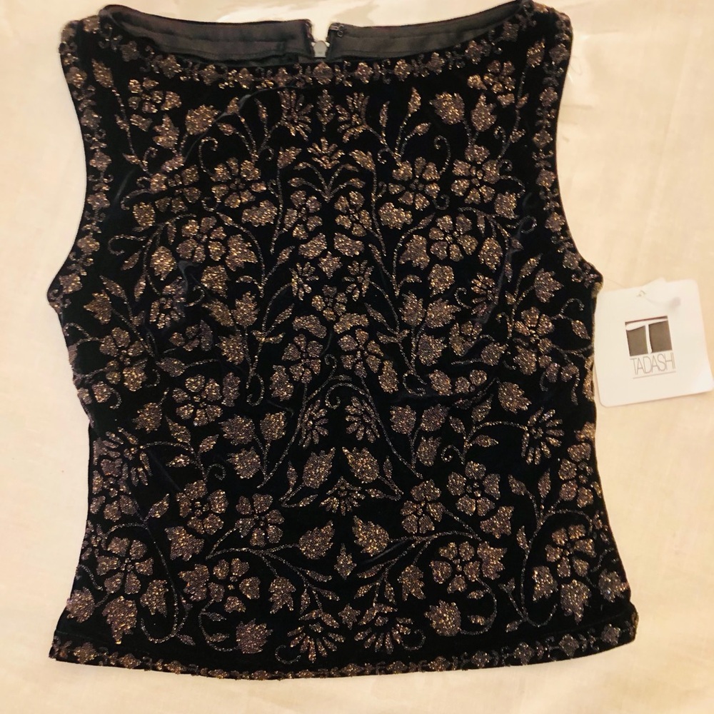 Tadashi Velvet Black Beaded Lined Boat Neck
